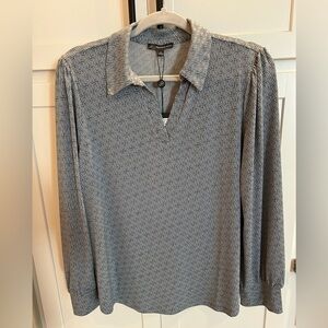 Adrianna Papell Blue Geometric Blouse